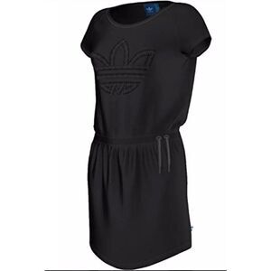 Adidas Shirt Dress Women’s Small Black Trefoil Sleeveless Drawstring Waist Cinch